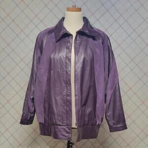 Lyndsey Blake 1980's Vintage Purple Leather and Suede Bomber Jacket